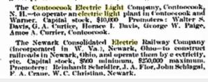Electricity publication contains reference to Contoocook Electric Light Co., 1895.